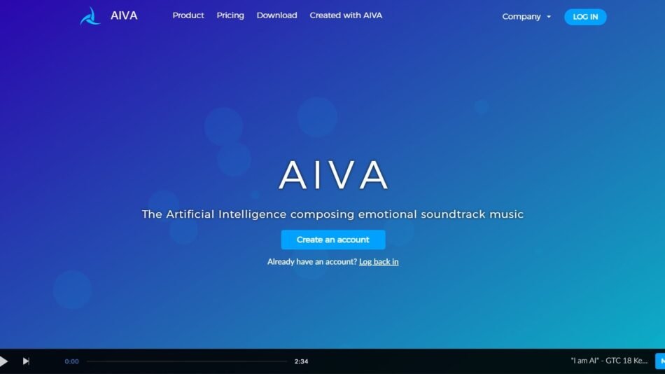 AIVA is an AI music generator to produce emotional soundtrack music for videos