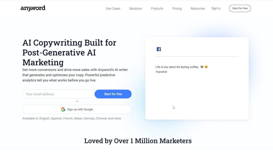 Anyword is an AI copywriting tool designed to help users create high-quality content