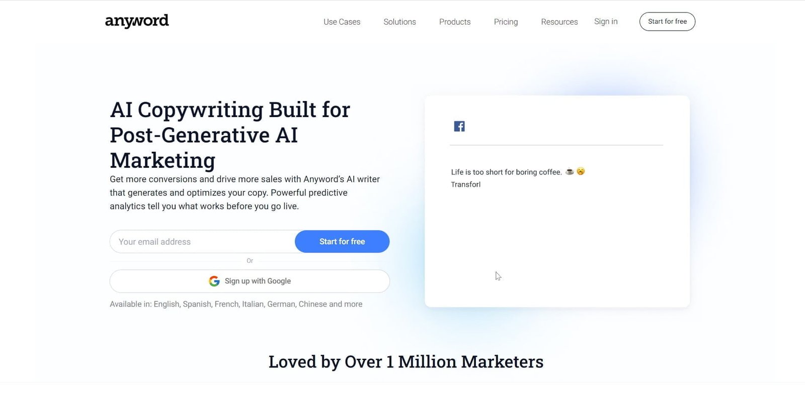 Anyword is an AI copywriting tool designed to help users create high-quality content