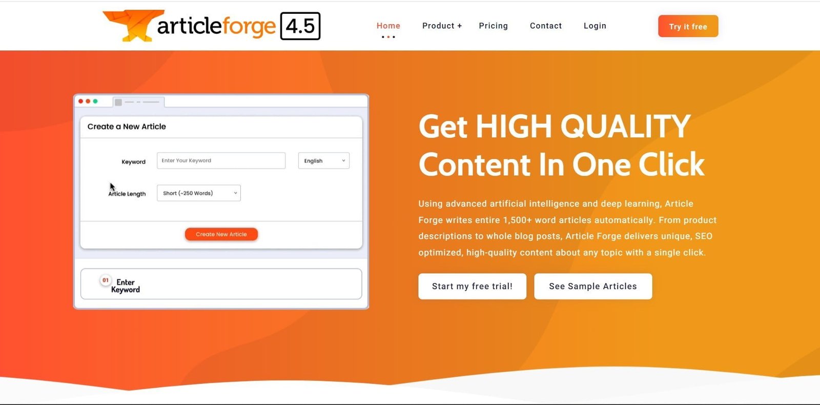 Article Forge is an AI writing and content generator tool to create high-quality