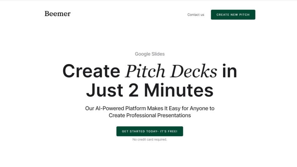 Beemer is an AI presentation tool that simplifies the process of creating pitch decks for startups and small businesses.