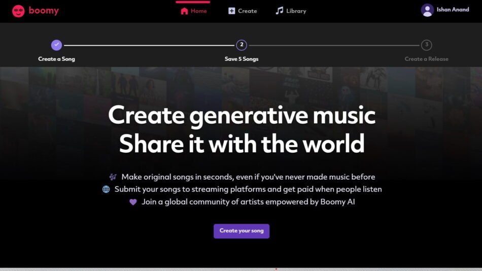 Boomy is an AI music generator that empowers users to create original songs in seconds