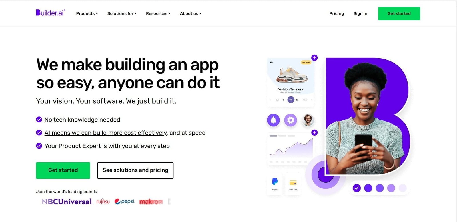 Builder.ai is an AI website builder platform that simplifies web and app development
