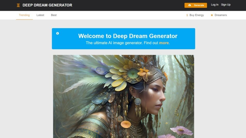 Deep Dream Generator is an AI-powered art generator that enables users to create unique art images based on text prompts