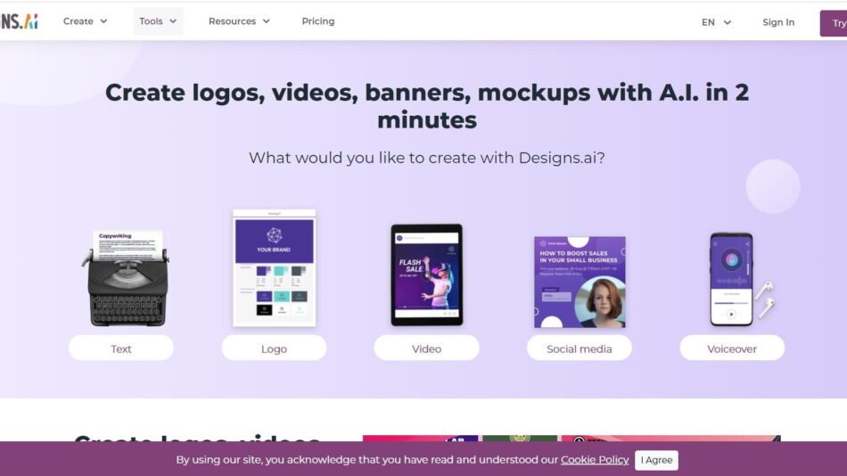 Design.ai is an AI design tool that can help you create logos