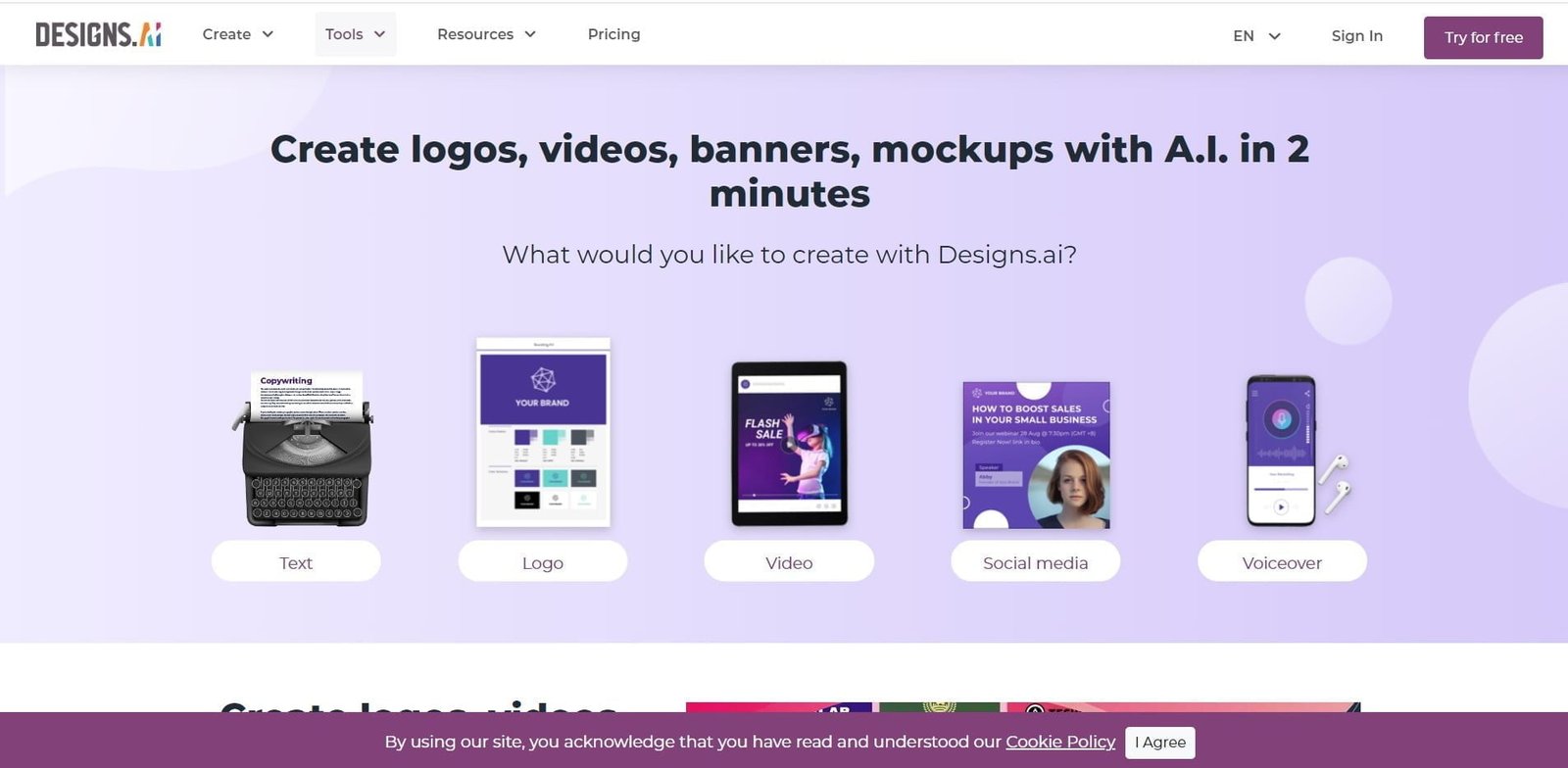 Design.ai is an AI design tool that can help you create logos