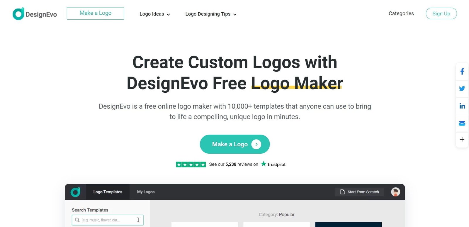 DesignEvo is an online logo maker that enables users to create unique
