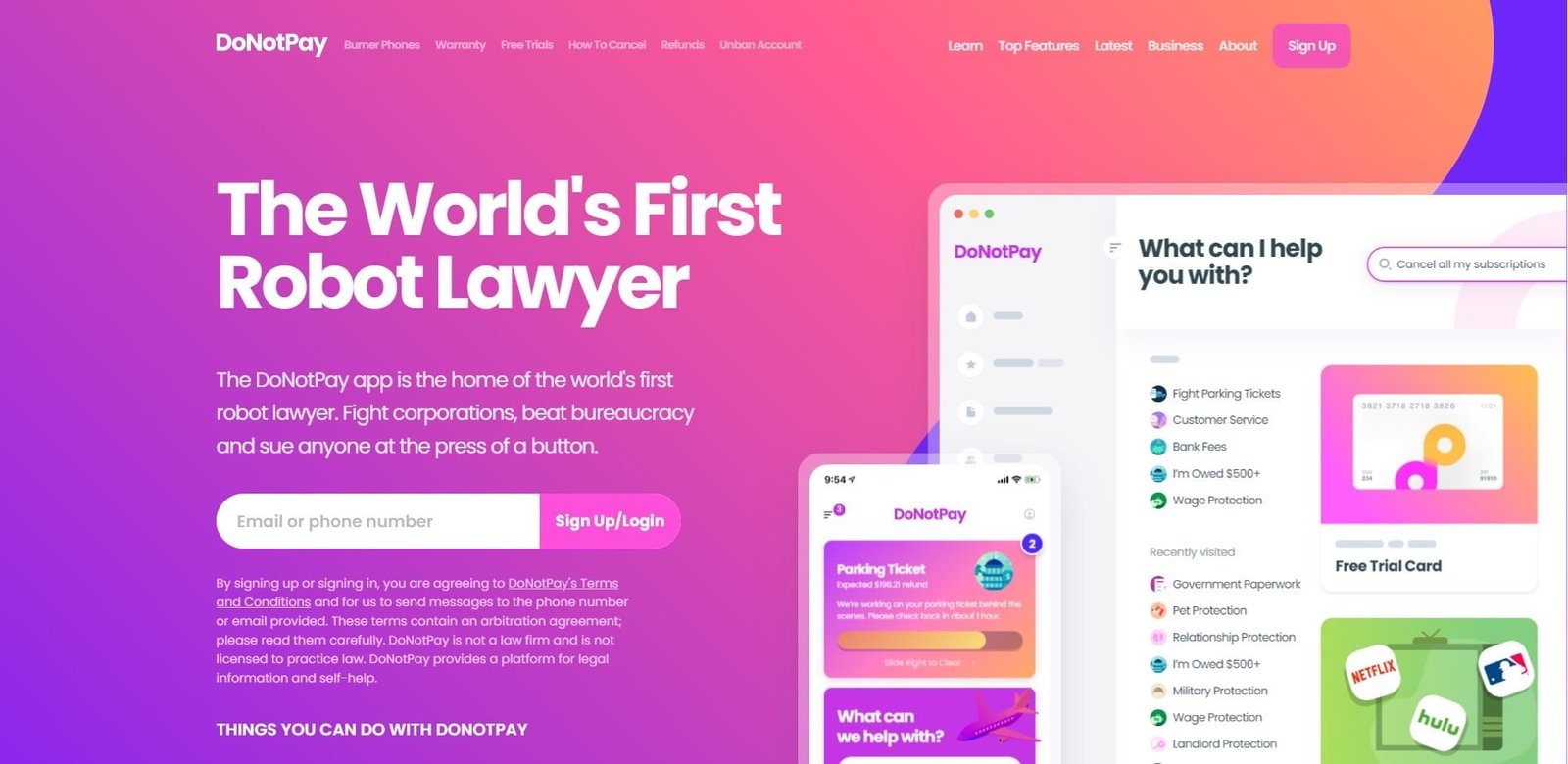 DoNotPay is an innovative Law AI platform that offers users access to the world's first robot lawyer.