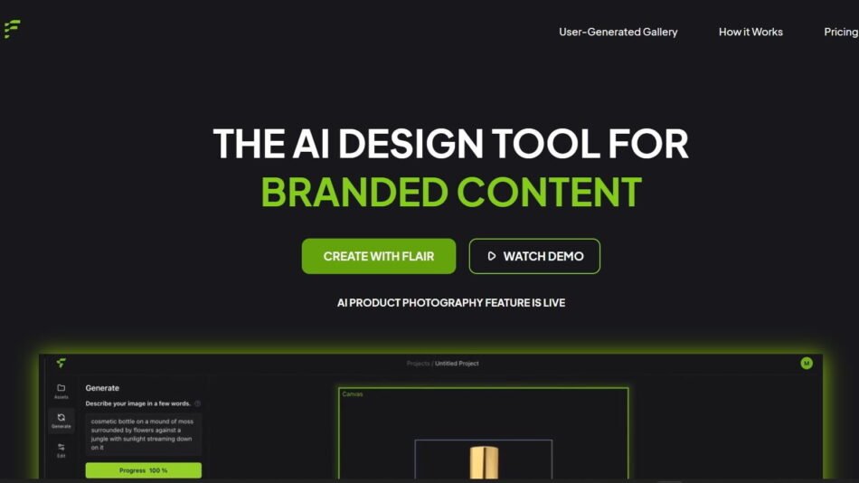 Flair AI is an AI-driven design tool that enables users to create branded content with a simple drag-and-drop interface