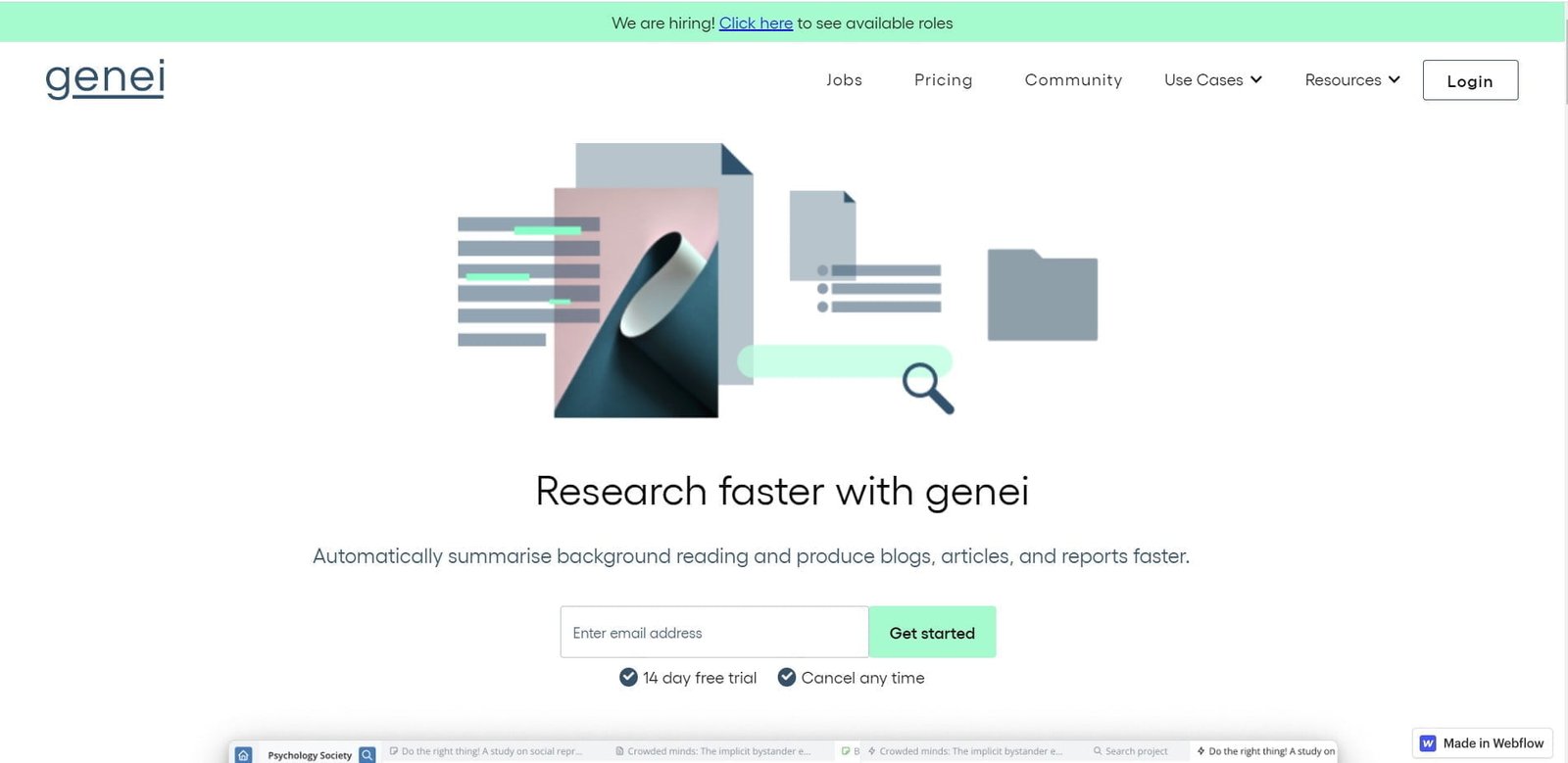 Genei is an AI summarizer and research tool that utilizes AI to automatically summarize articles and research papers