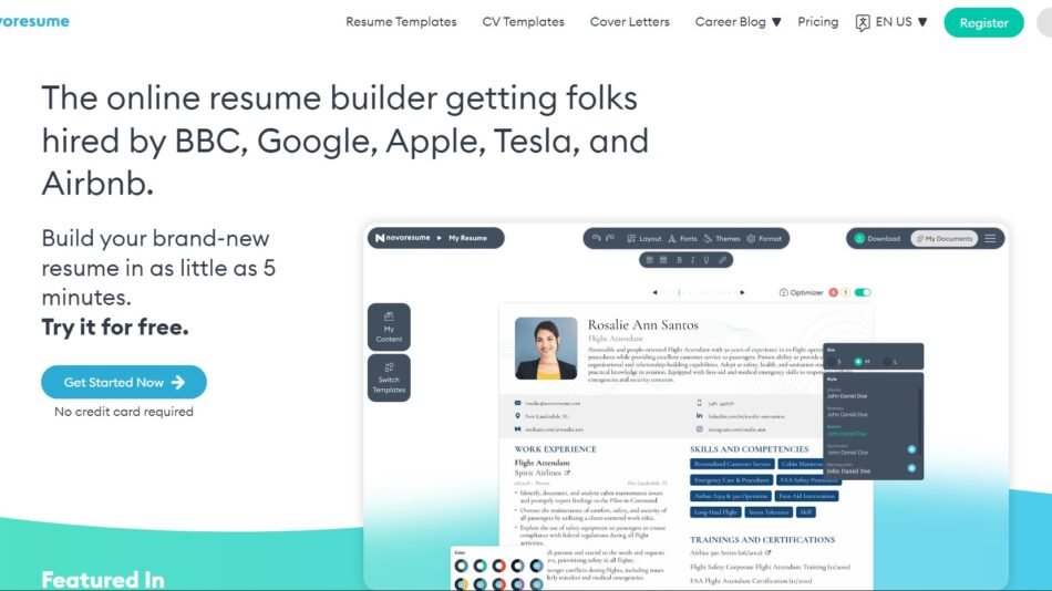 Novoresume is an  AI resume builder to help job seekers create visually appealing and professional resumes quickly.