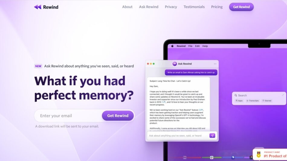 Rewind AI is an AI productivity tool that records anything you've seen