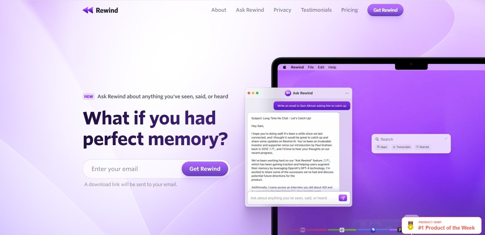 Rewind AI is an AI productivity tool that records anything you've seen