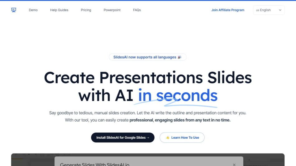 SlidesAI is an AI PowerPoint presentation tool designed to work seamlessly with Google Slides. It automates the process of creating presentations