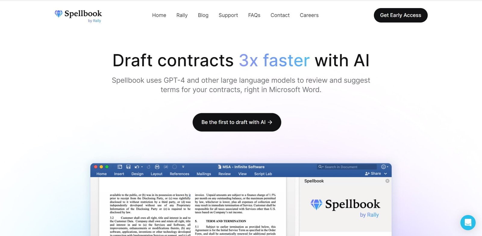SpellBook is an AI Law platform that harnesses the power of GPT-4 to streamline the contract drafting and review process.