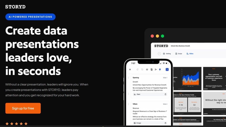 Storyd is an AI-driven presentation tool that simplifies the process of creating data presentations in seconds.