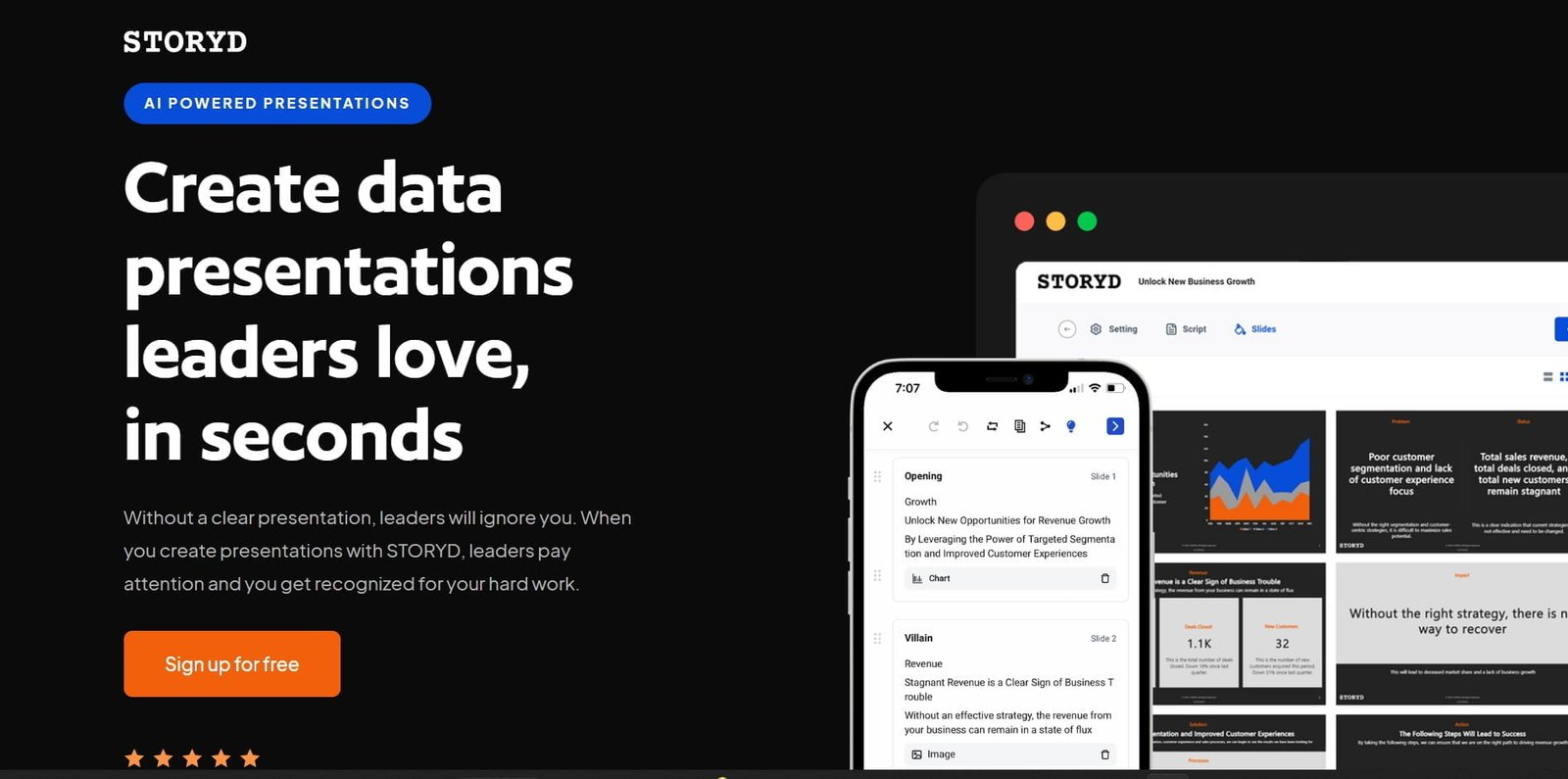 Storyd is an AI-driven presentation tool that simplifies the process of creating data presentations in seconds.