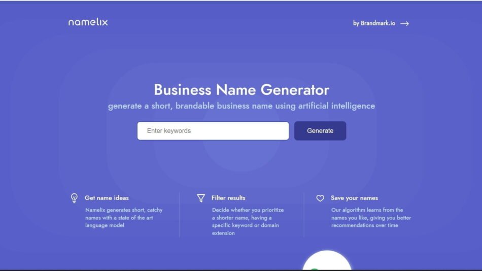 Namelix is an innovative AI-powered business name generator that simplifies branding and helps entrepreneurs find the perfect name for their venture.