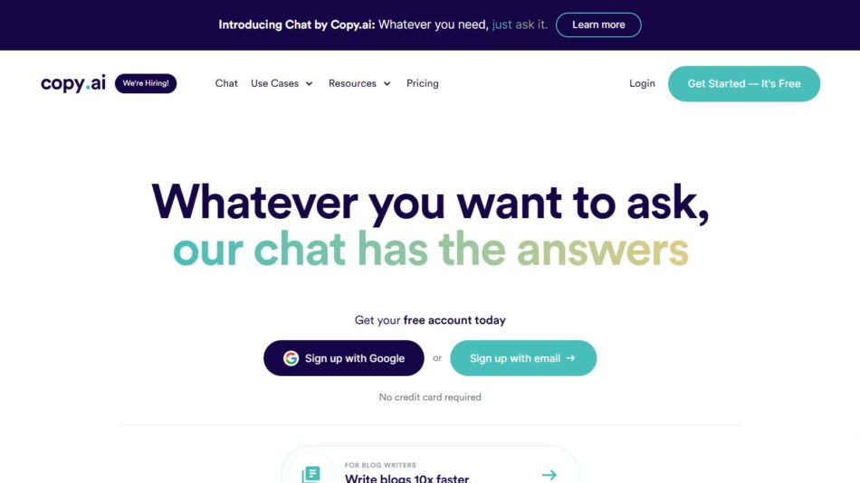 Copy.ai is an AI-powered copywriting tool that simplifies content creation for marketing