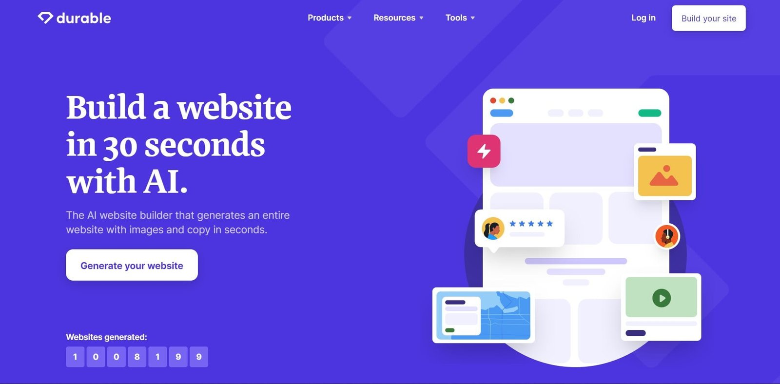 Durable is an AI-powered website builder that can create a fully-designed website in under a minute